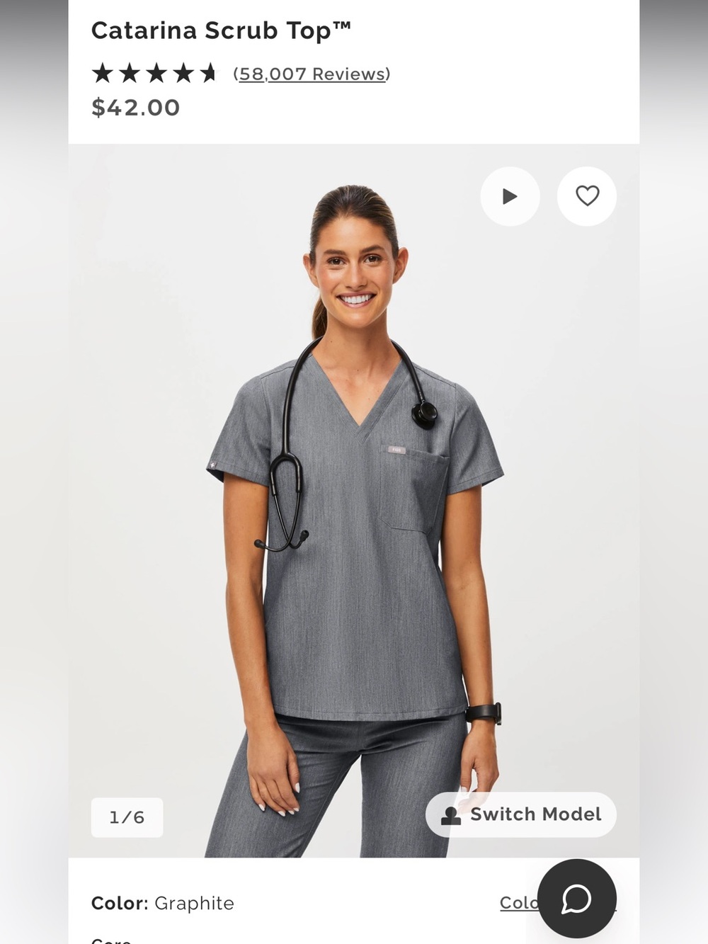 FIGS Catarina Scrub Top in Graphite